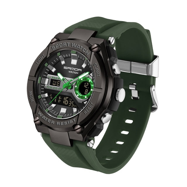 RELOJ SANDA DEPORTIVO NEGRO CORREA VERDE | SKU: SAN-112