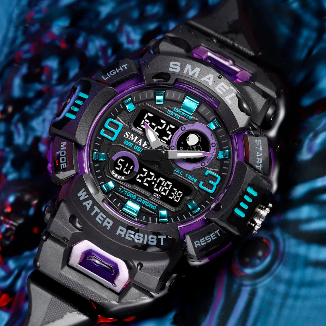 RELOJ SMAEL HOMBRE 8063 MORADO ACUATICO NEGRO | SAM-18