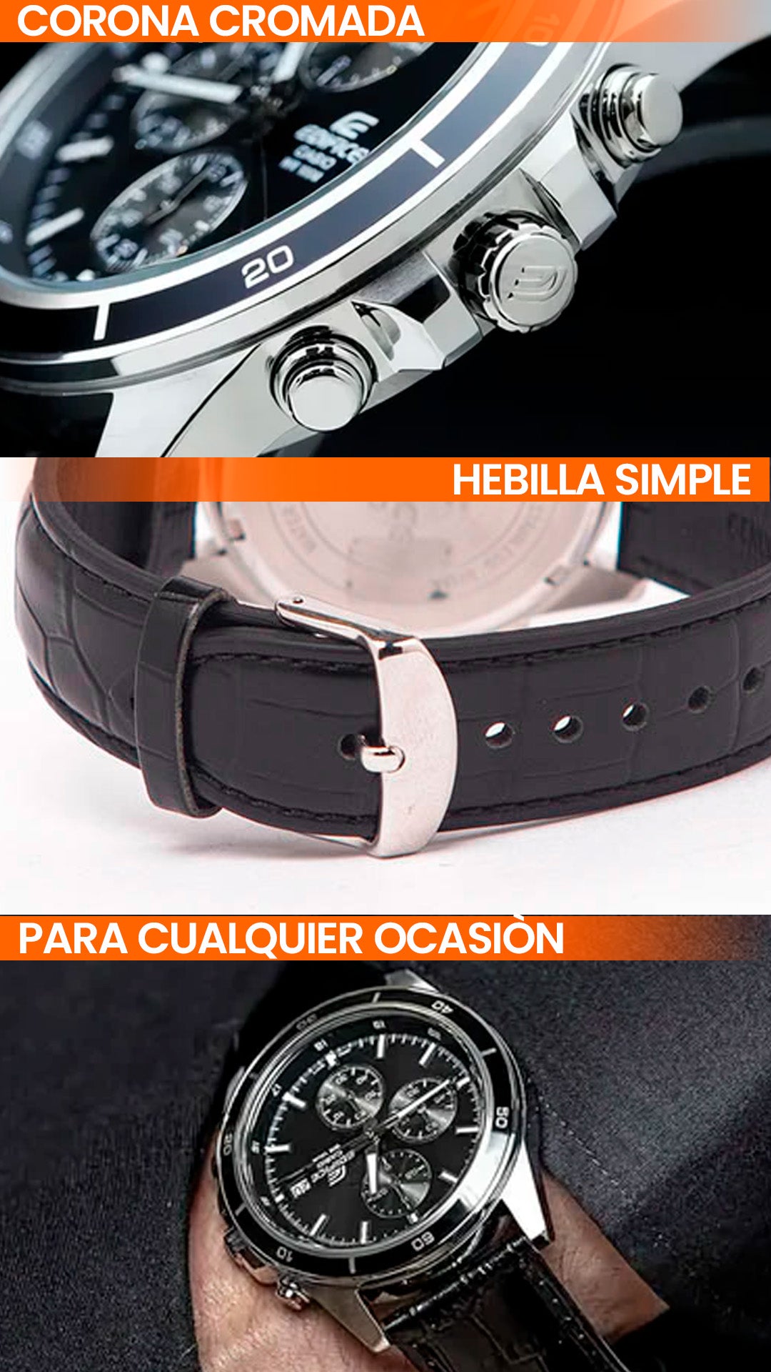 EFR-526 | RELOJ EDIFICE ORIGINAL DE CUERO NEGRO | EDI-OG-7