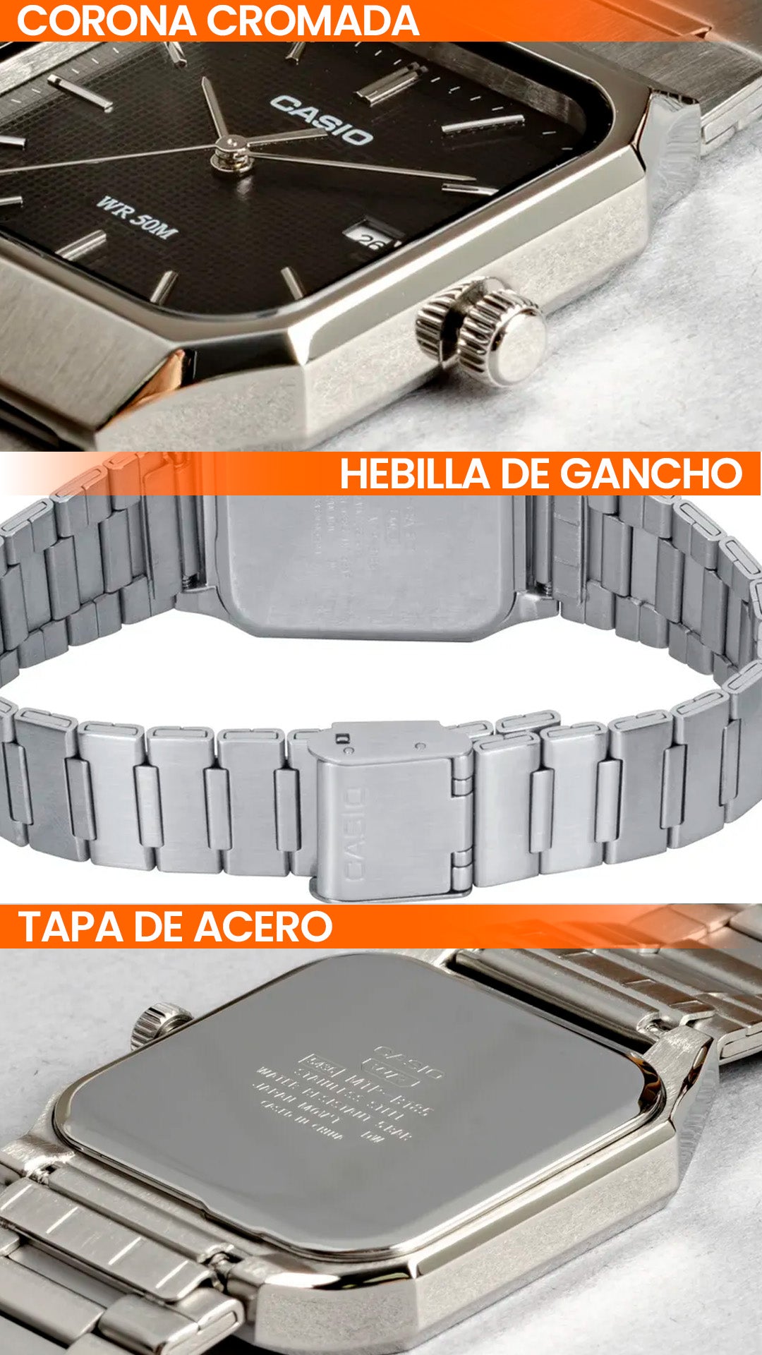 MTP-B185D | RELOJ CASIO ORIGINAL DE ACERO PLATEADO | CAS-88