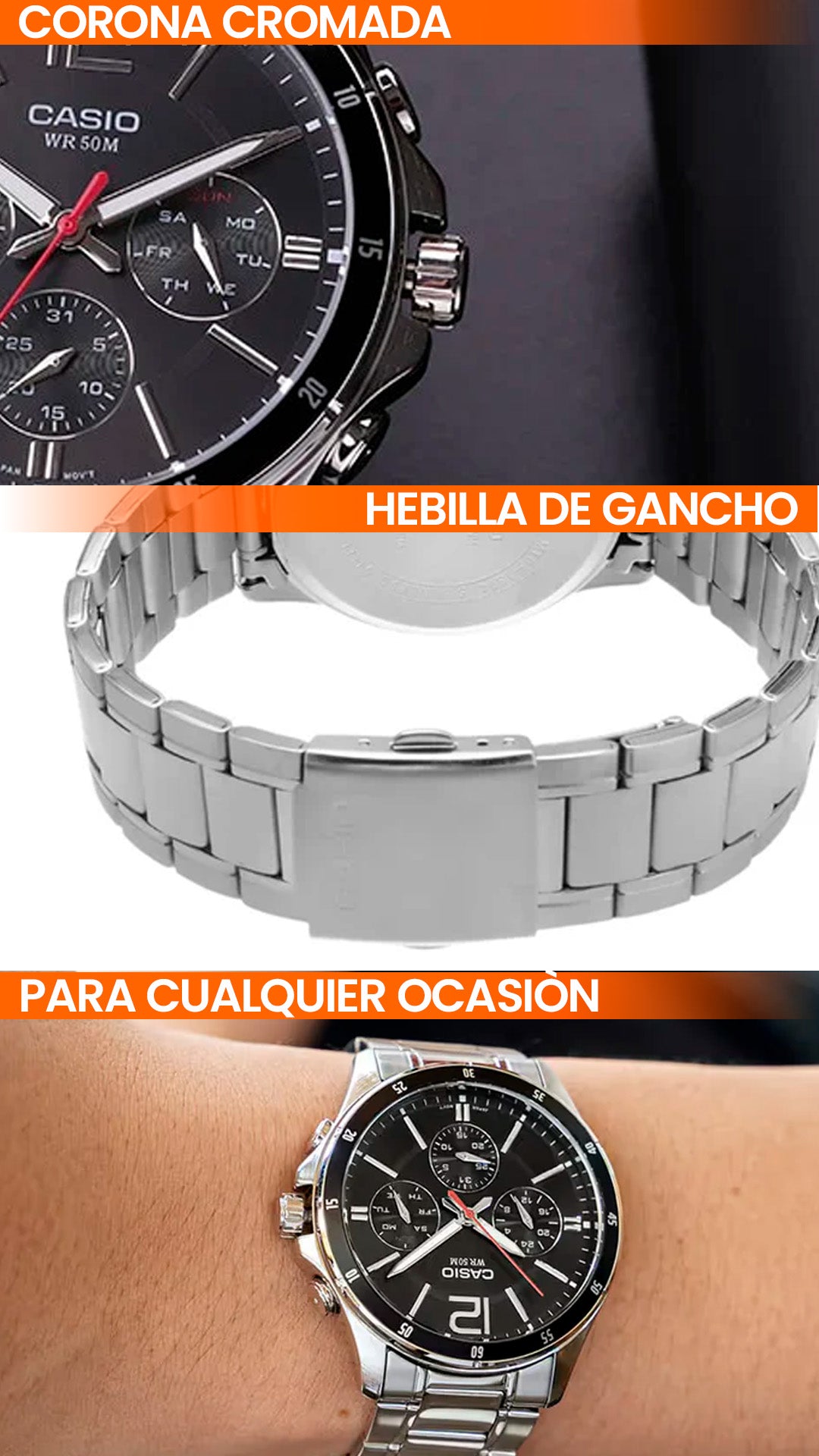 MTP-1374D | RELOJ CASIO ORIGINAL DE ACERO PLATEADO | CAS-92
