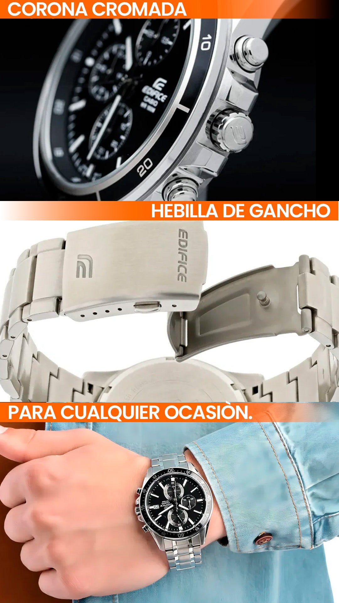 EFR-526 | RELOJ EDIFICE ORIGINAL DE ACERO PLATEADO | EDI-OG-9