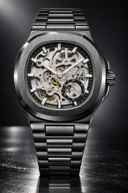 TM473 | RELOJ SKELETON FORSINING ORIGINAL NEGRO/PLATEADO | FOR-31, FOR-32