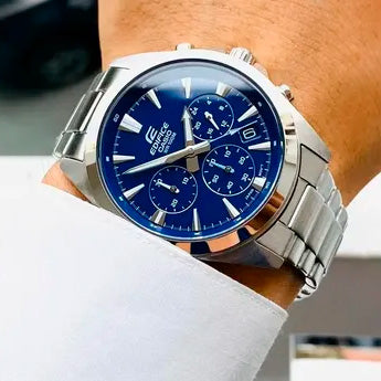 EFV-630 | RELOJ CASIO EDIFICE ORIGINAL ACERO NEGRO AZUL | EDI-OG-68, EDI-OG-69