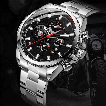 TM428 | RELOJ SKELETON FORSINING  ORIGINAL NEGRO/PLATEADO ACERO | FOR-16, FOR-17, FOR-18