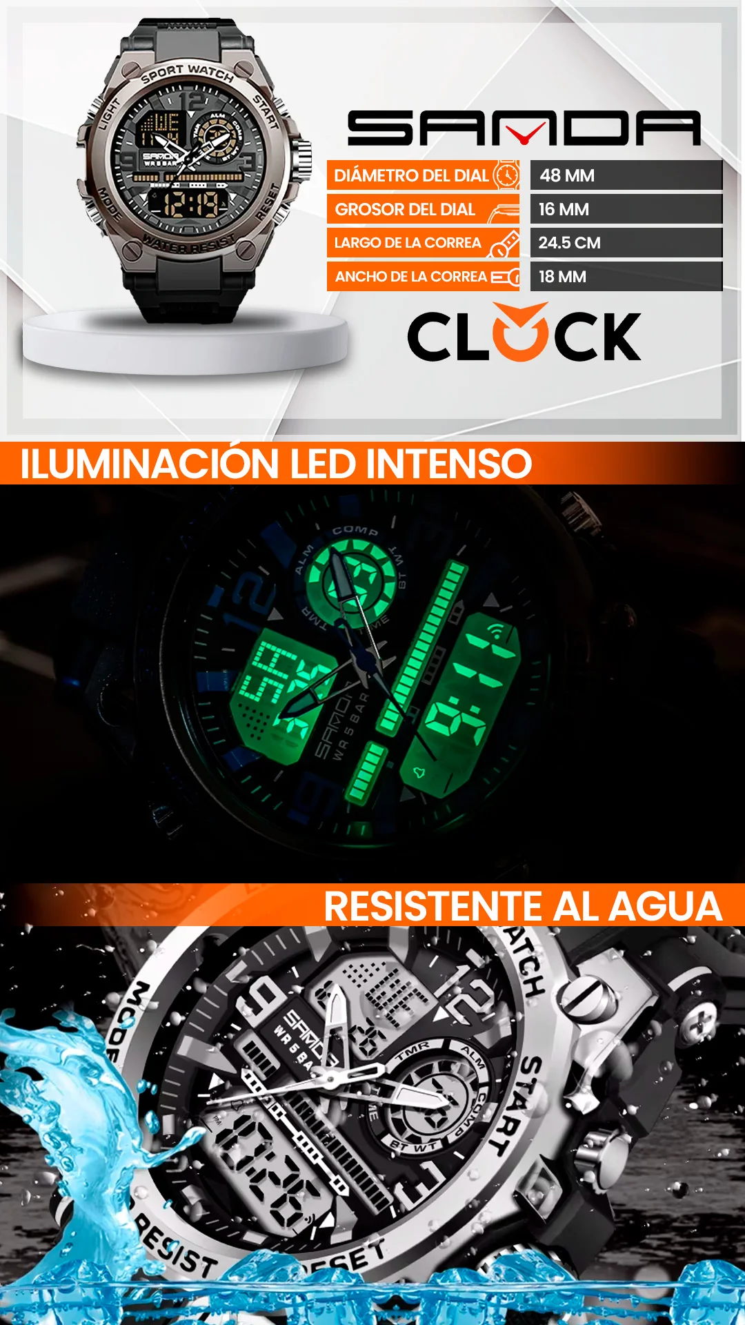 RELOJ SANDA ORIGINAL - NEGRO 6024 | SAN-14 | SAN-15 | SAN-128