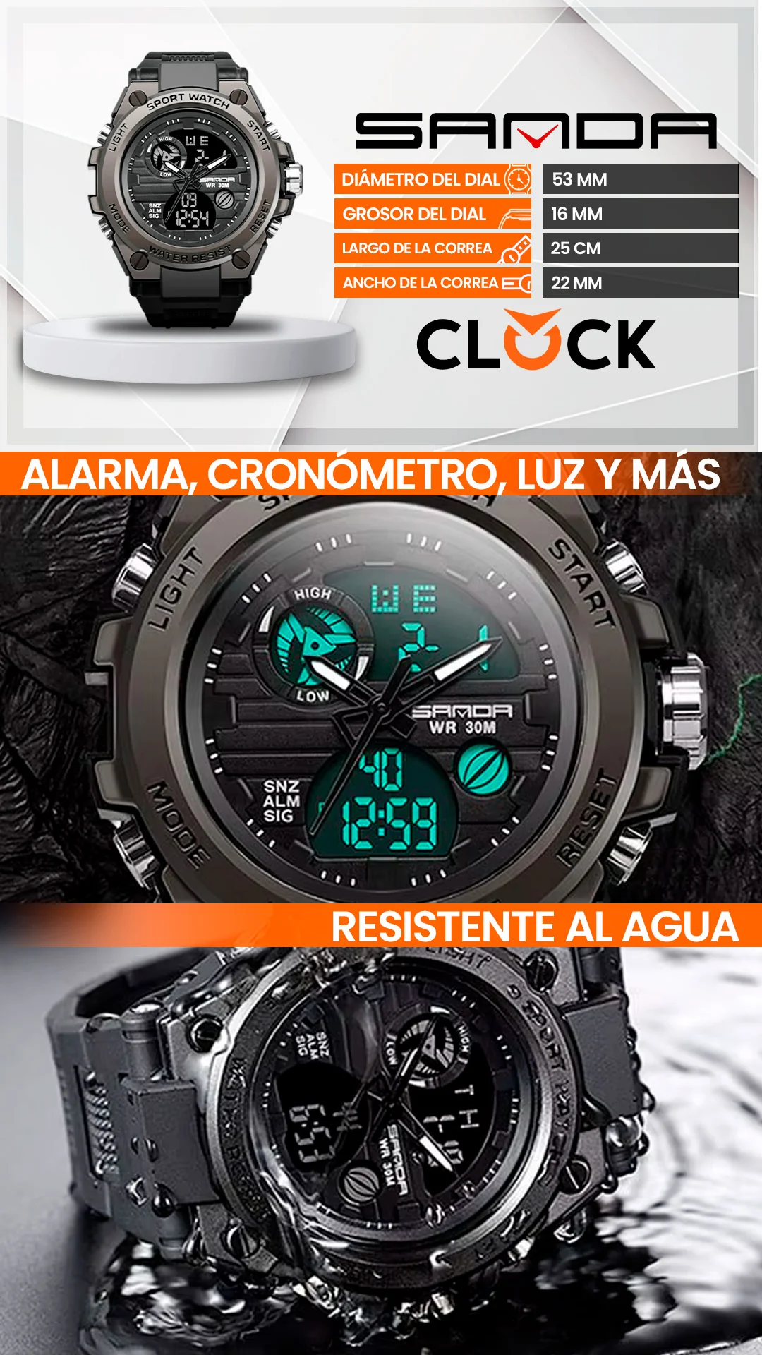RELOJ SANDA ORIGINAL DEPORTIVO NEGRO Y VERDE 739 | SAN-1 | SAN-5 | SAN-12 | SAN-130