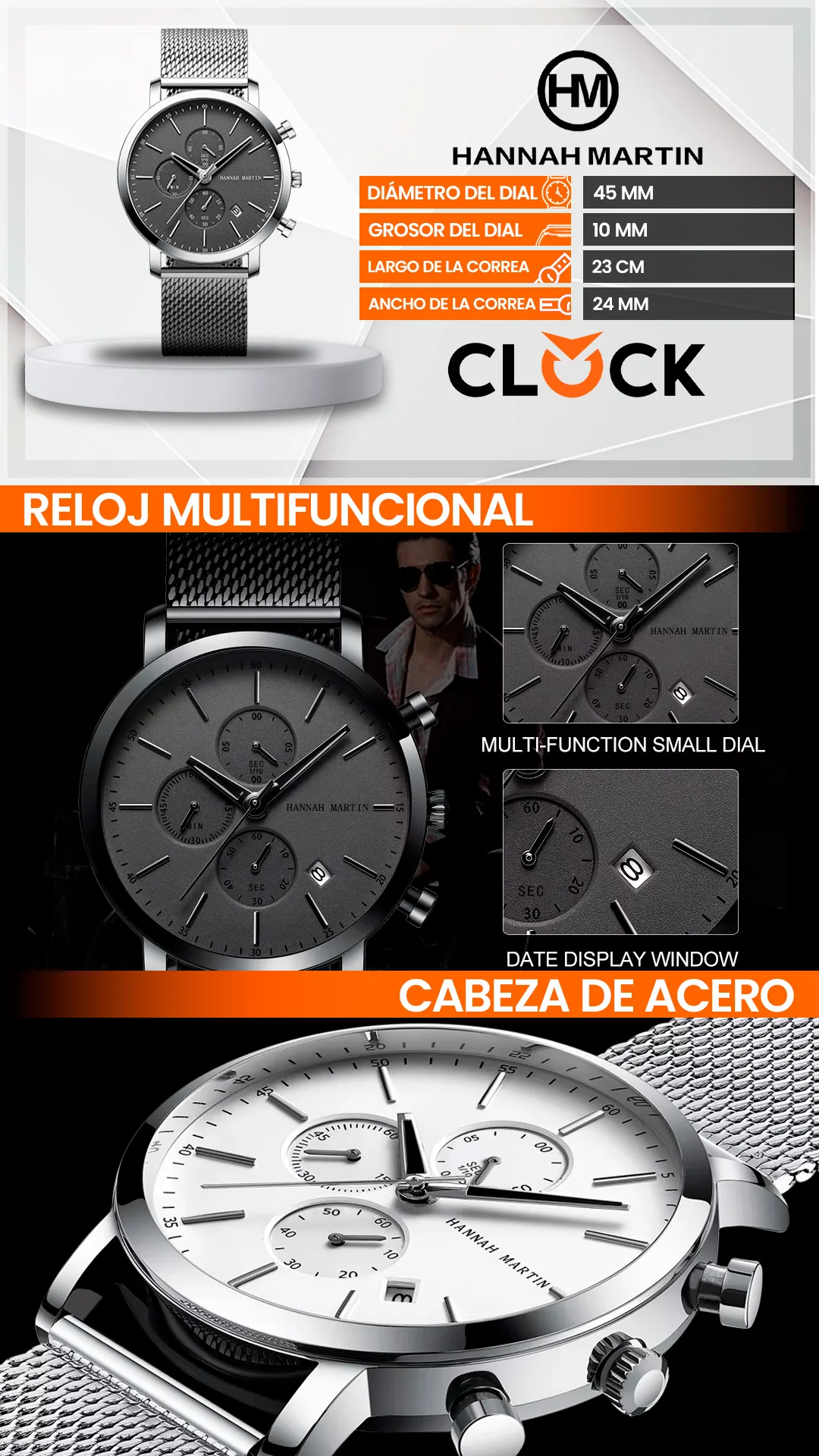 RELOJ ORIGINAL HANNAH MARTIN - CASUAL Y ELEGANTE - NEGRO | HAN -5 | HAN-61 | HAN-66 | HAN-16 | HAN-100 | HAN-101
