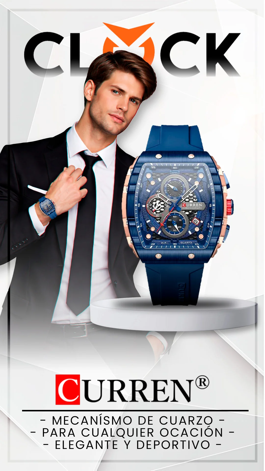RELOJ CURREN ORIGINAL CASUAL NEGRO Y AZUL | CUR-124 | CUR-125