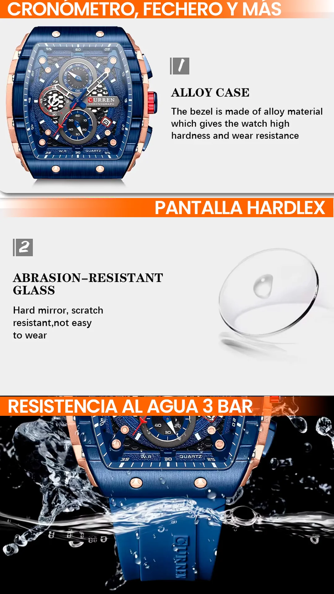 RELOJ CURREN ORIGINAL CASUAL NEGRO Y AZUL | CUR-124 | CUR-125
