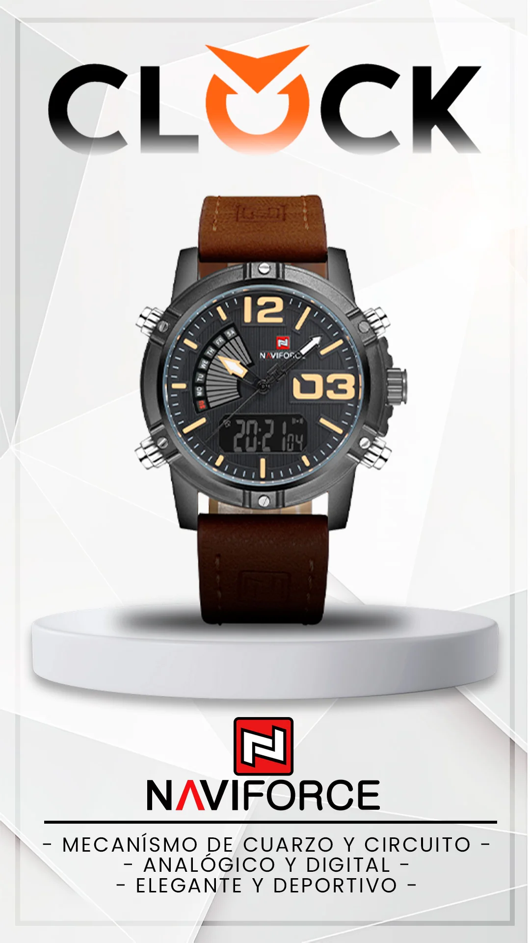 RELOJ NAVIFORCE ORIGINAL ELEGANTE Y CASUAL MARRÓN Y NEGRO | NAV-16 | NAV-108