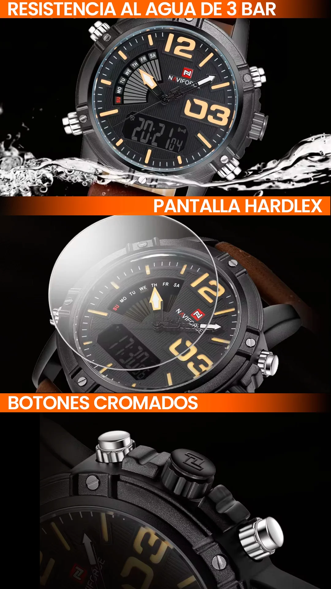 RELOJ NAVIFORCE ORIGINAL ELEGANTE Y CASUAL MARRÓN Y NEGRO | NAV-16 | NAV-108