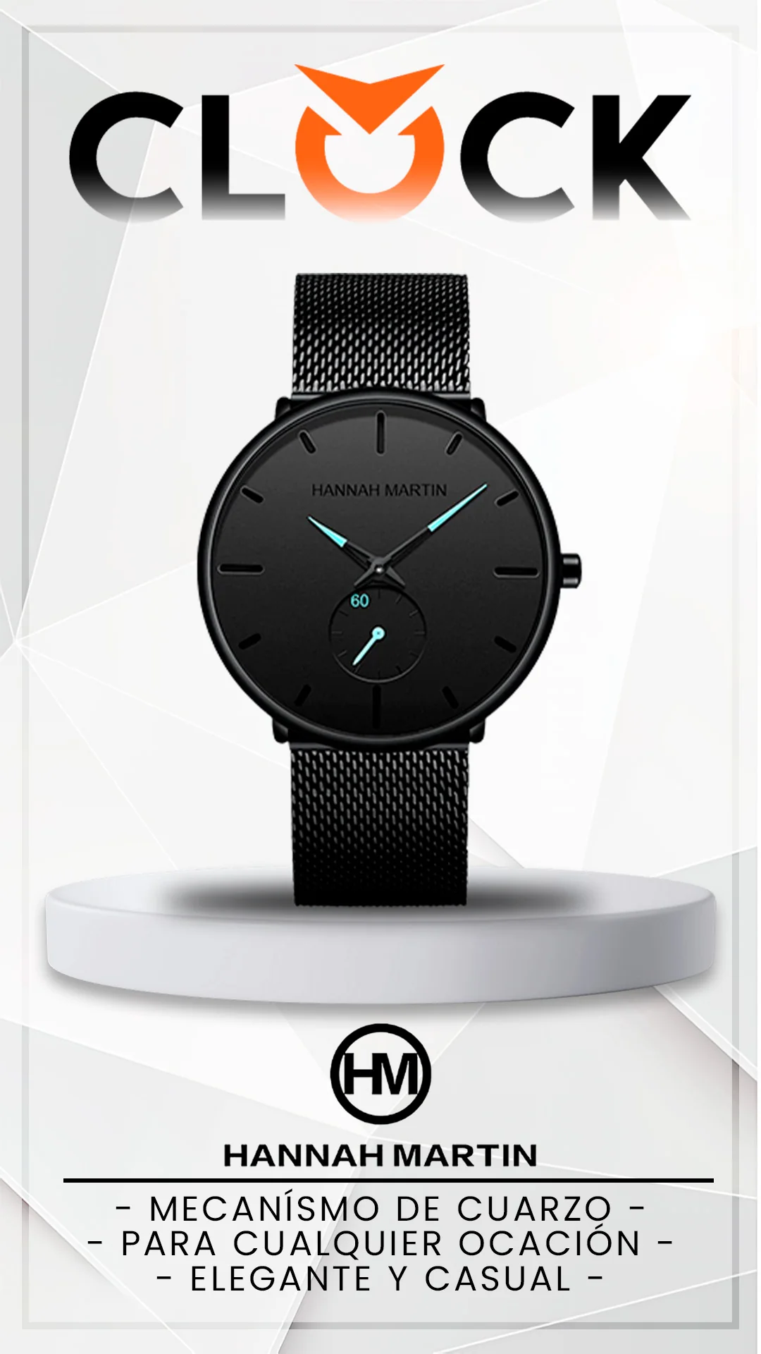 RELOJ ORIGINAL HANNAH MARTIN HM-100G - ELEGANTE  Y CASUAL - NEGRO | HAN-27 | HAN-28 | HAN-65