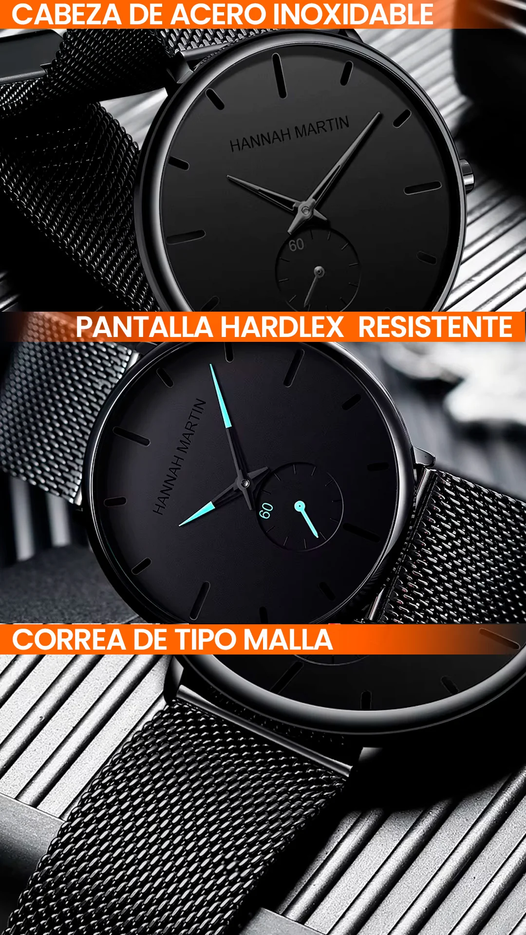 RELOJ ORIGINAL HANNAH MARTIN HM-100G - ELEGANTE  Y CASUAL - NEGRO | HAN-27 | HAN-28 | HAN-65