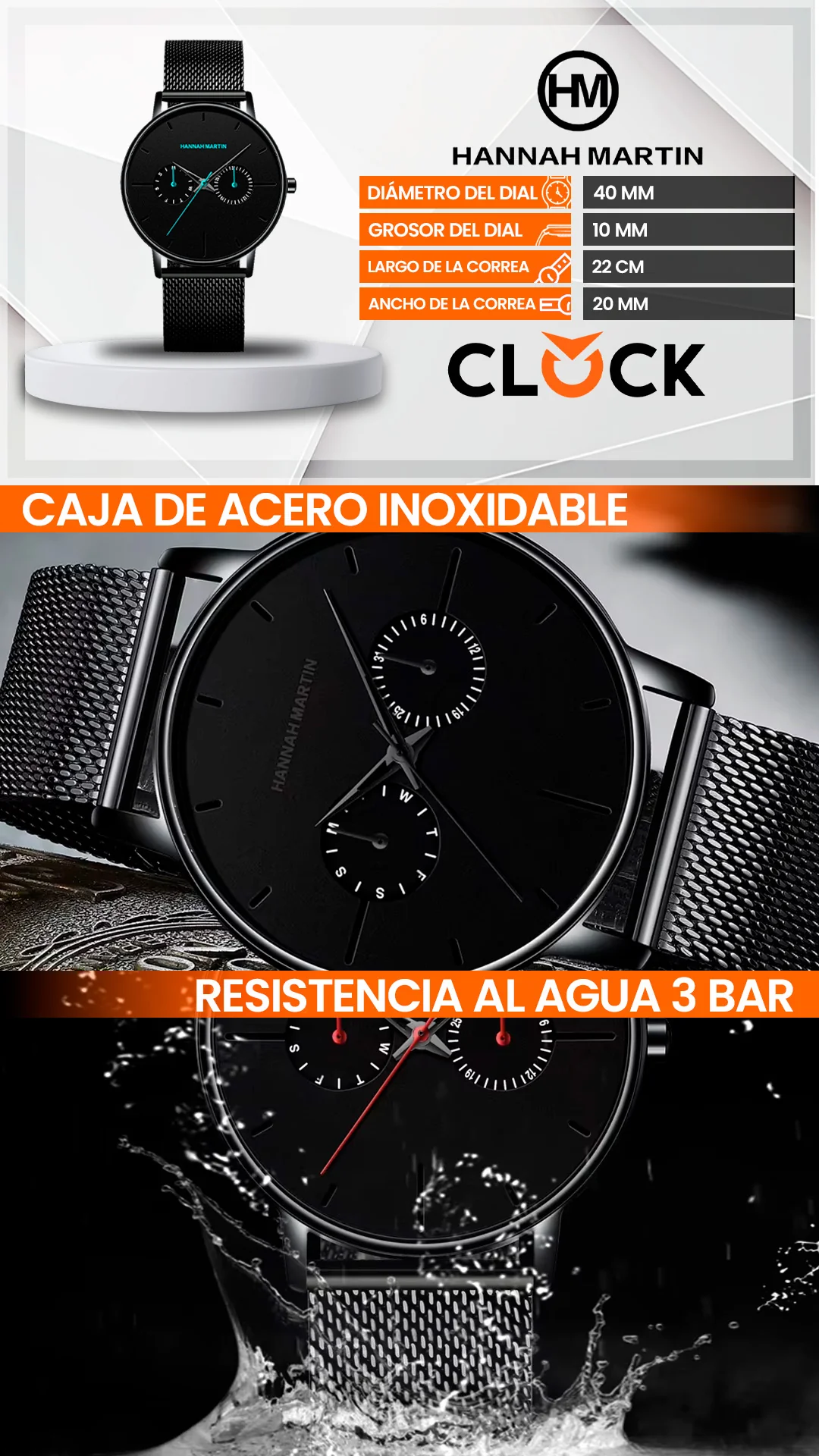 RELOJ ORIGINAL HANNAH MARTIN 150 ELEGANTE Y CASUAL - NEGRO, PLATEADO , GRIS, BLANCO Y MARRON | HAN-73 | HAN-74 | HAN-75 | HAN-76 | HAN-77 | HAN-78