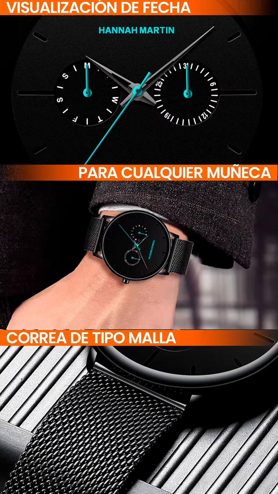 RELOJ ORIGINAL HANNAH MARTIN 150 ELEGANTE Y CASUAL - NEGRO, PLATEADO , GRIS, BLANCO Y MARRON | HAN-73 | HAN-74 | HAN-75 | HAN-76 | HAN-77 | HAN-78
