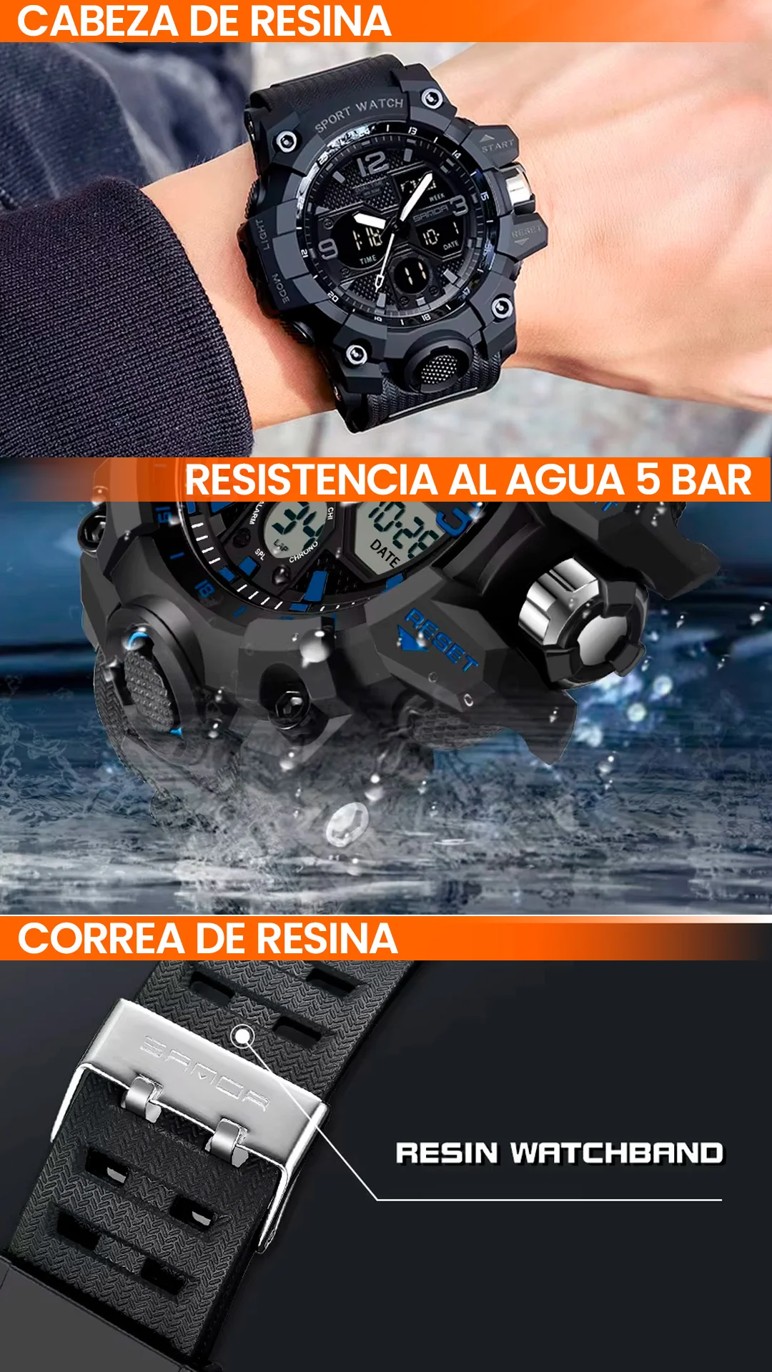 RELOJ SANDA ORIGINAL DEPORTIVO NEGRO - VERDE | SAN-23 | SAN-24 | SAN-27