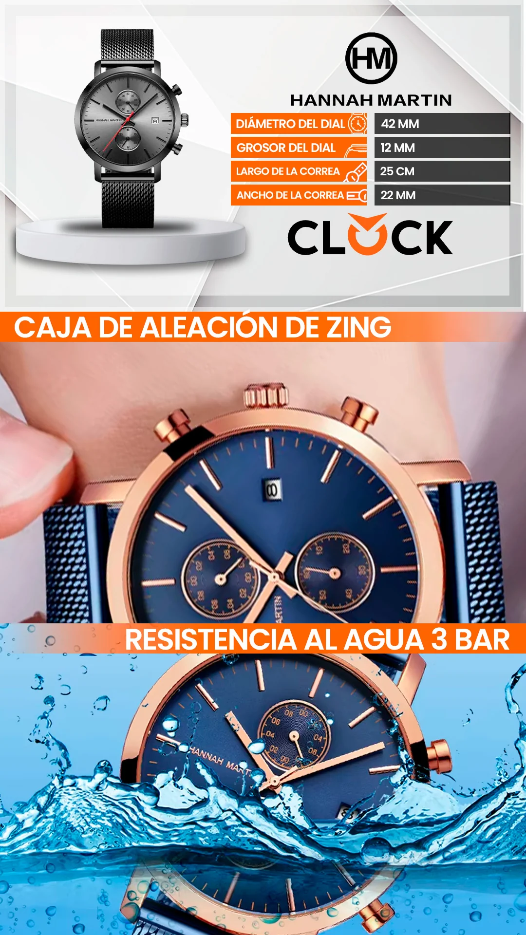 RELOJ HANNAH MARTIN - ELEGANTE AZUL, NEGRO Y DORADO | HAN-16 | HAN-67 | HAN-68 | HAN-91
