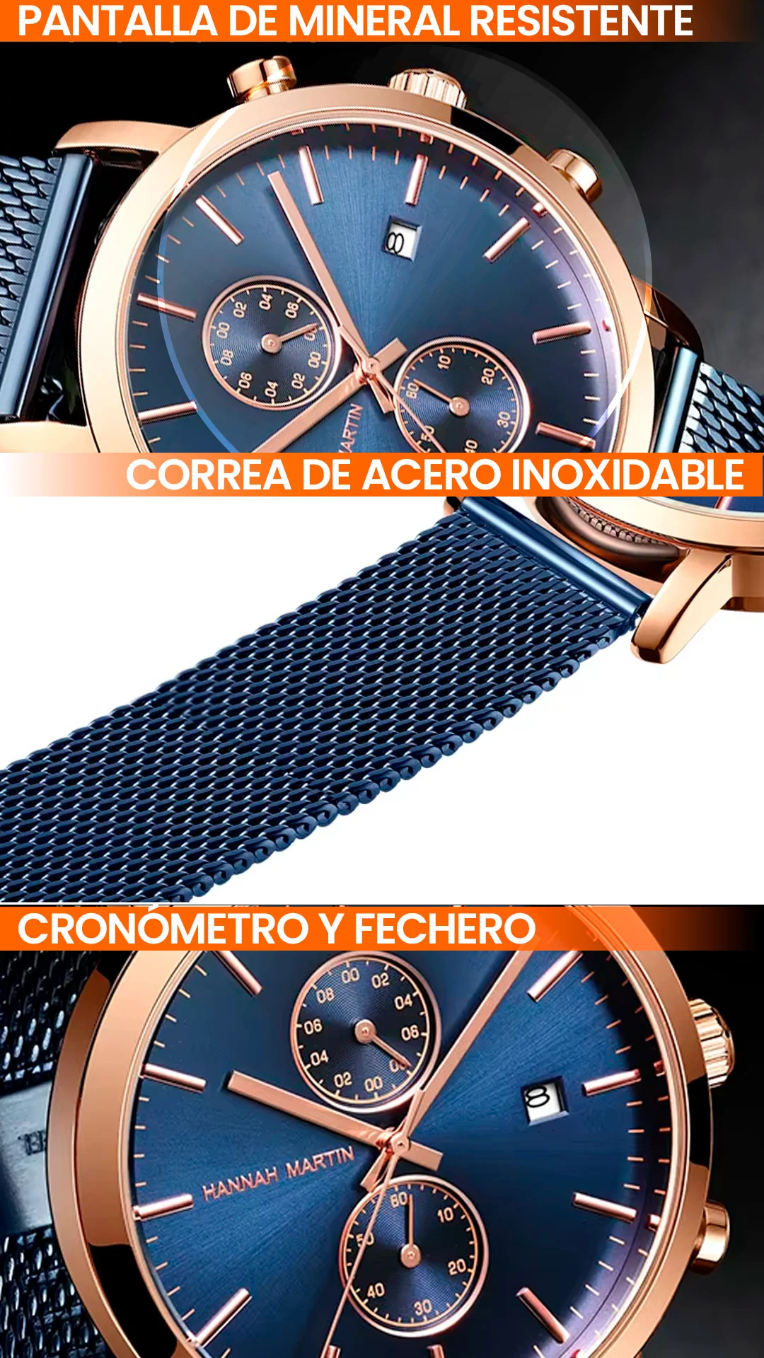 RELOJ HANNAH MARTIN - ELEGANTE AZUL, NEGRO Y DORADO | HAN-16 | HAN-67 | HAN-68 | HAN-91