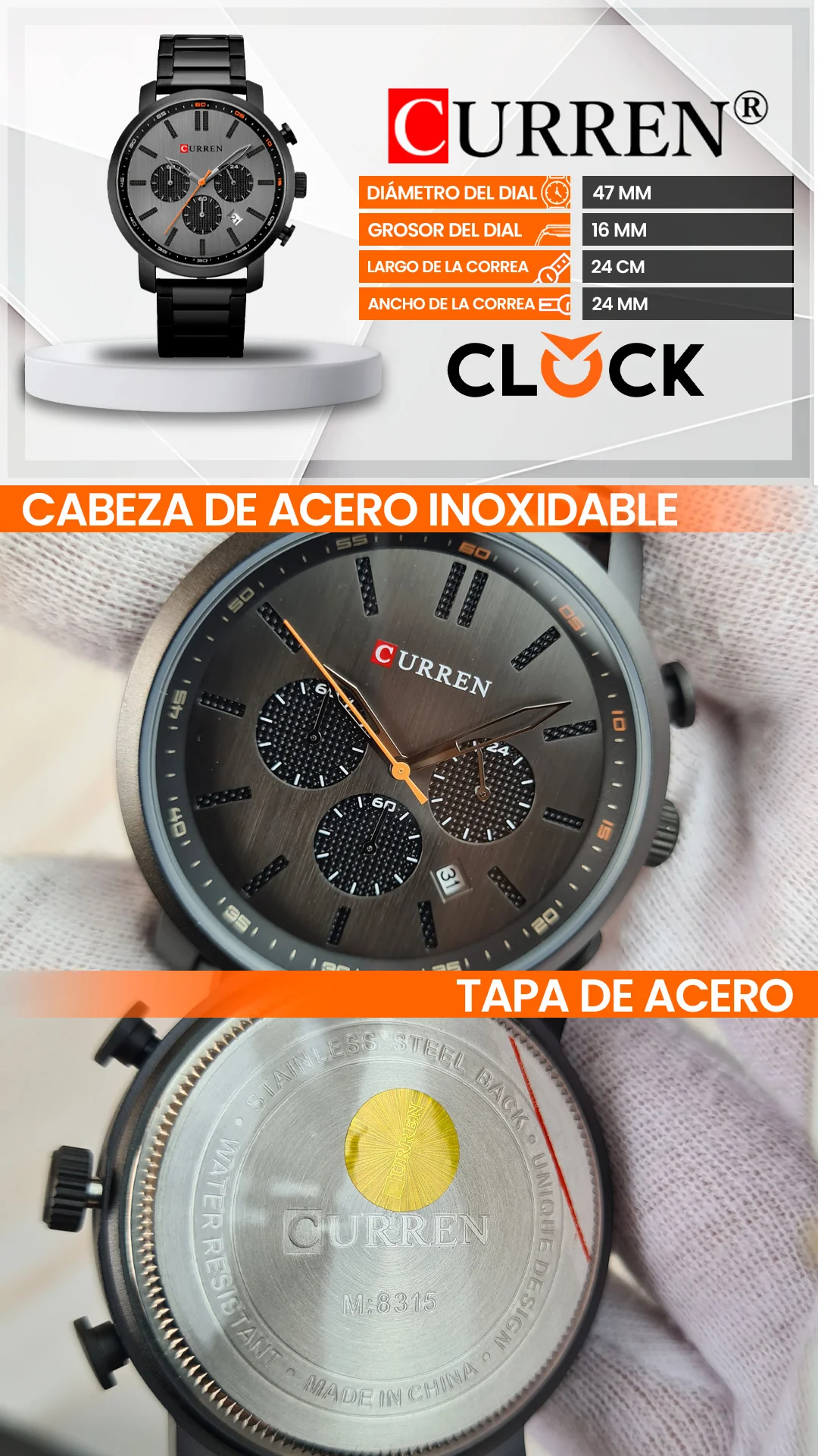 RELOJ CURREN ORIGINAL ELEGANTE NEGRO Y AZUL CON BRONCE | CUR-95
