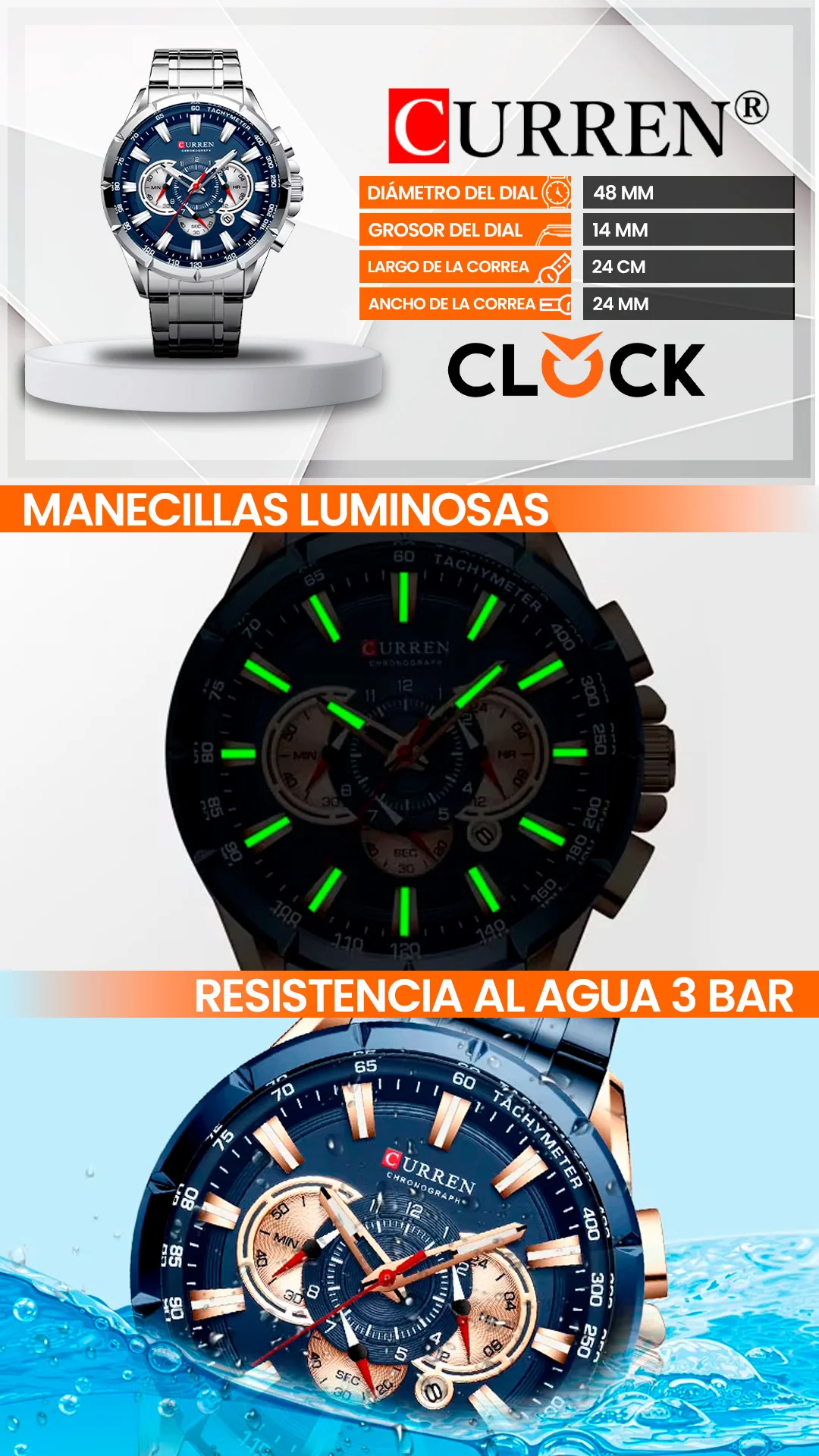 RELOJ CURREN ORIGINAL - ELEGANTE - NEGRO - PLATEADO - AZUL 8363 | CUR-31 I CUR-32 I CUR-33 I CUR-75