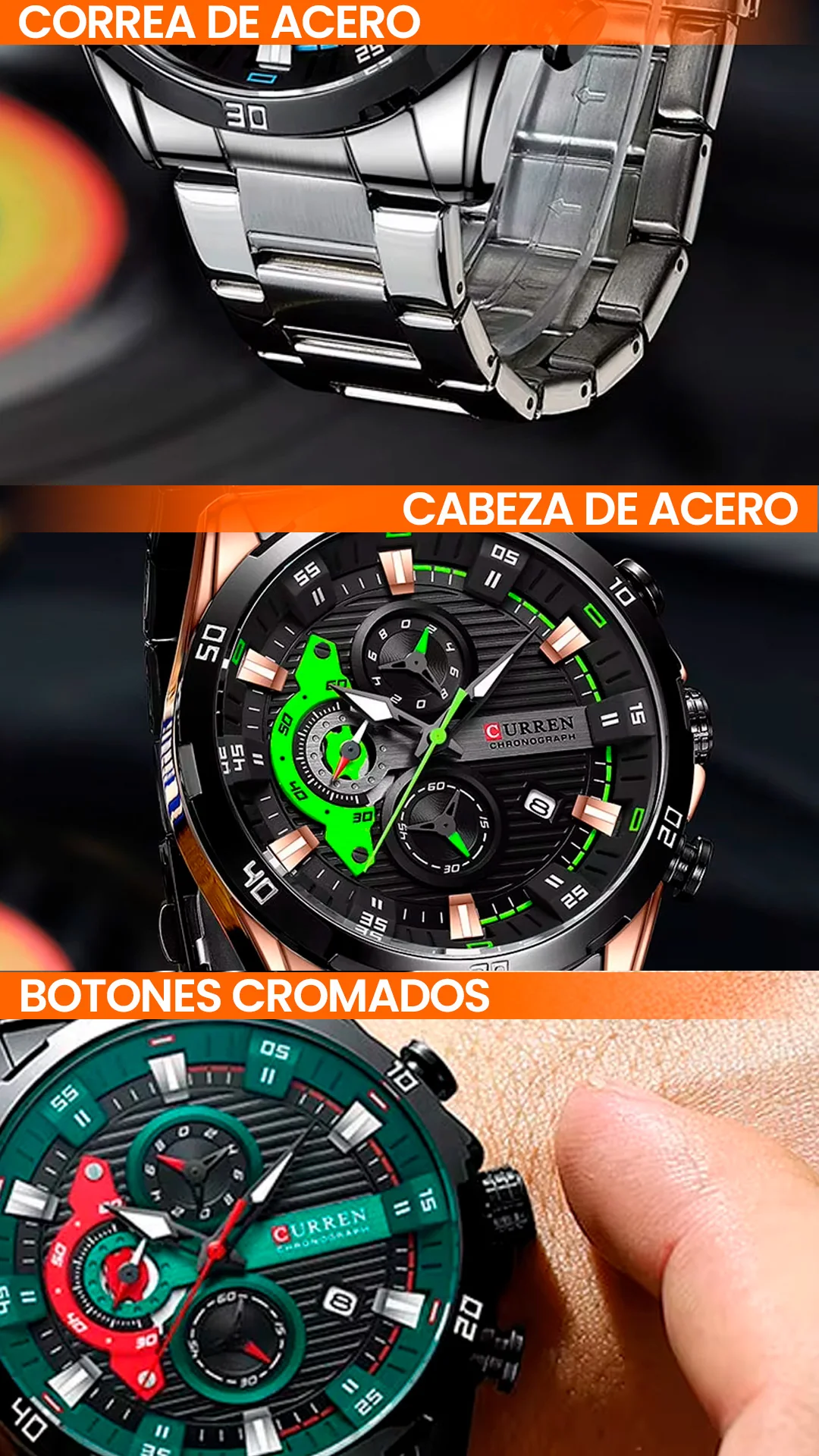 RELOJ CURREN ORIGINAL - CASUAL PLATEADO, NEGRO Y AZUL 8402 | CUR-88, CUR-89, CUR-90