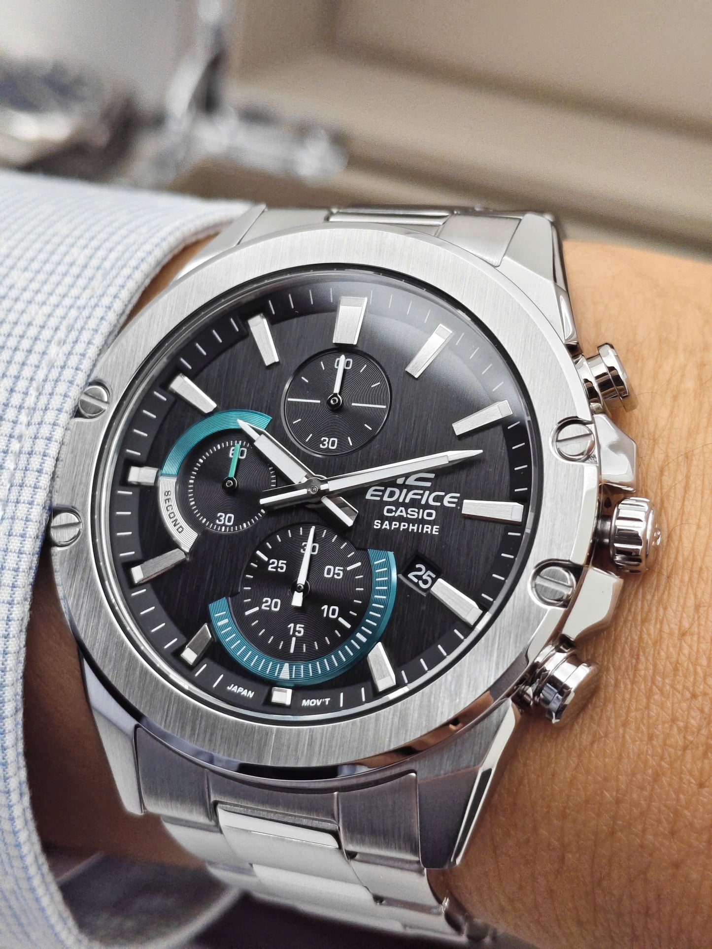 EFR-S567 | RELOJ CASIO EDIFICE ORIGINAL ACERO PLATEADO AZUL NEGRO | EDI-OG-50, EDI-OG-51, EDI-OG-52