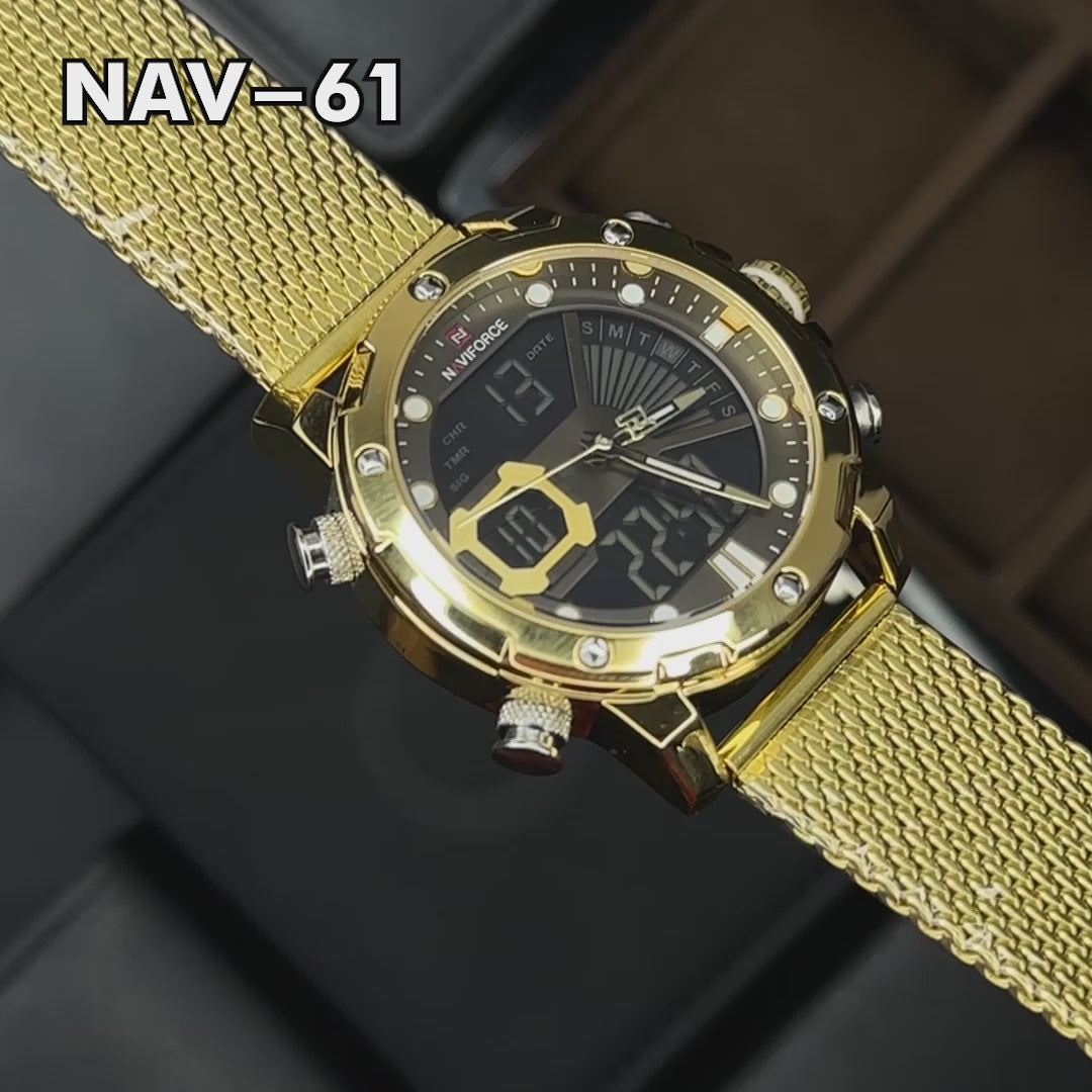 RELOJ NAVIFORCE ORIGINAL - ELEGANTE Y CASUAL - AZUL Y ORO | NAV-61