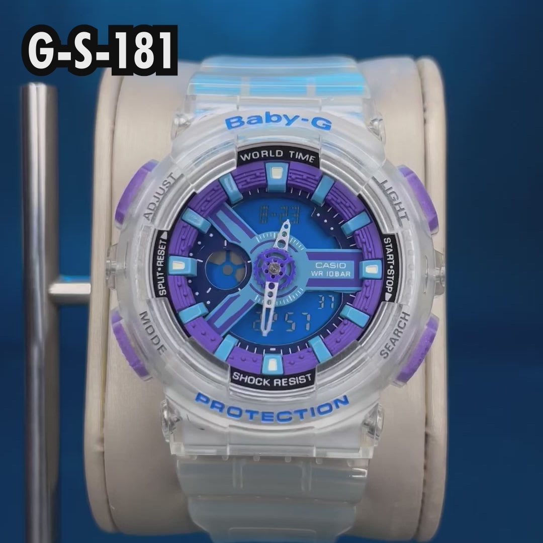 RELOJ BABY-G PARA MUJER - DEPORTIVO TRANSPARENTE CON AZUL | G-S-181