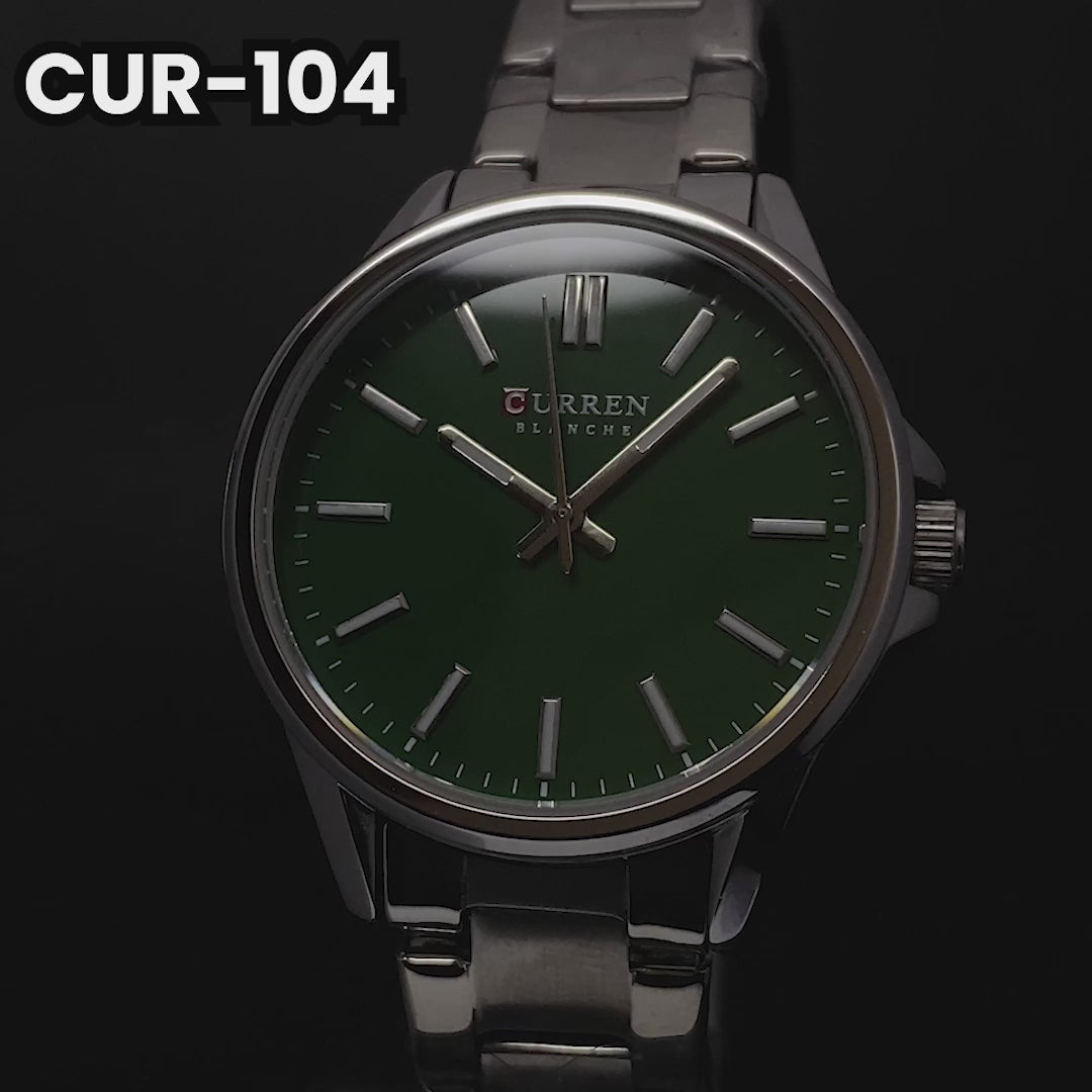 RELOJ CURREN ORIGINAL ELEGANTE PLATEADO CON VERDE PARA PAREJA | CUR-103 / CUR-104