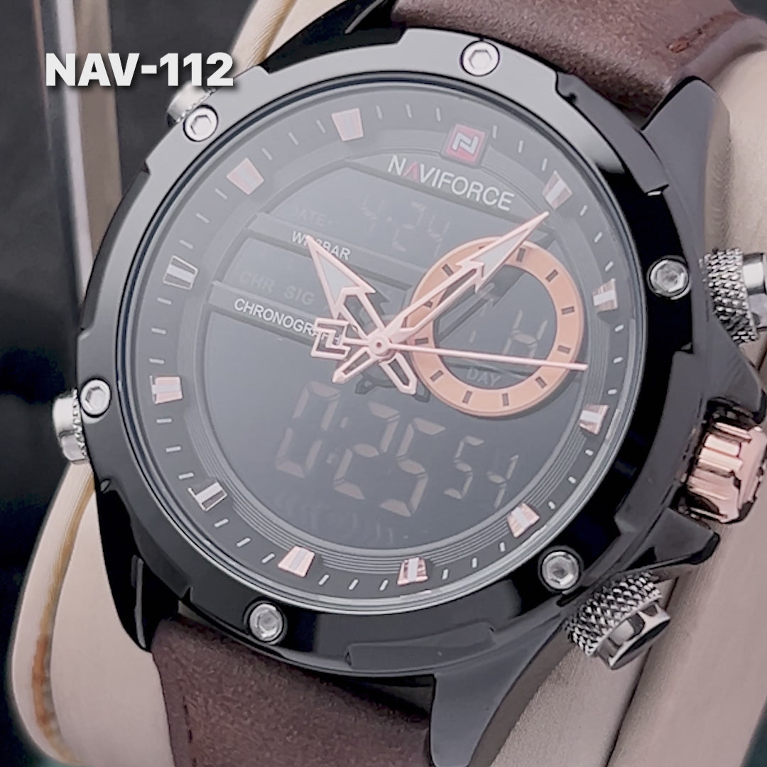 RELOJ NAVIFORCE ORIGINAL CASUAL MARRÓN Y NEGRO | NAV-112 | NAV-113
