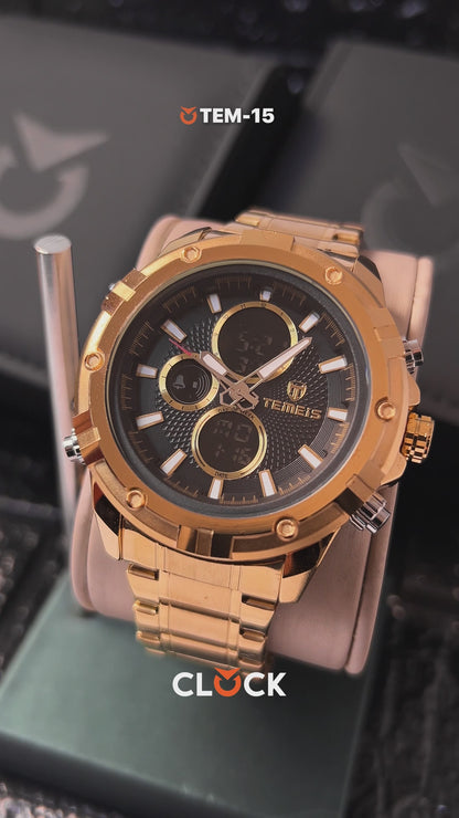 RELOJ TEMEIS ORIGINAL 3202 | 8117  PLATEADO NEGRO DORADO CASUAL | TEM-11, TEM-12, TEM-13, TEM-14, TEM-15, TEM-16