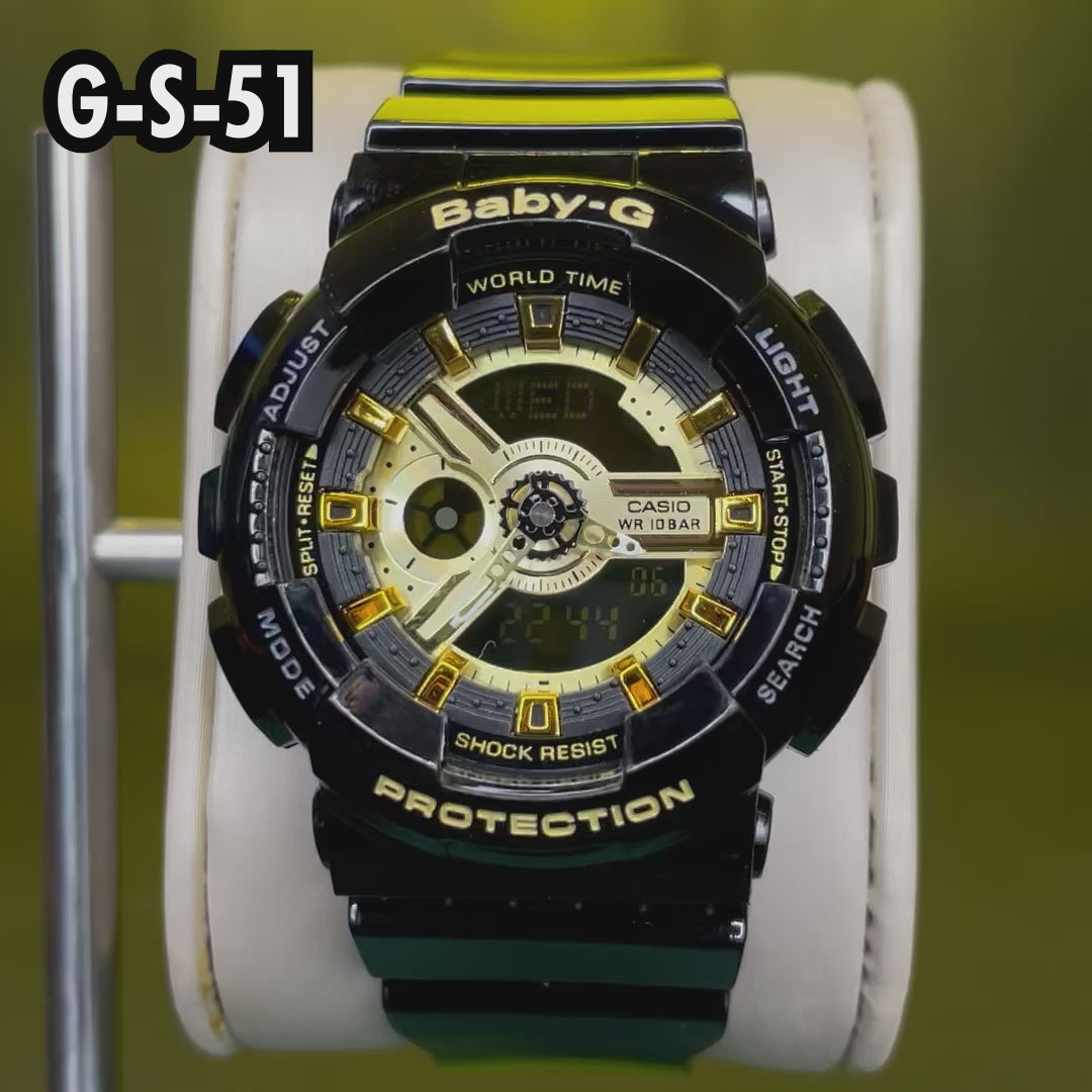 RELOJ BABY-G PARA MUJER - DEPORTIVO NEGRO CON DORADO PARA HOMBRE  | G-S-51