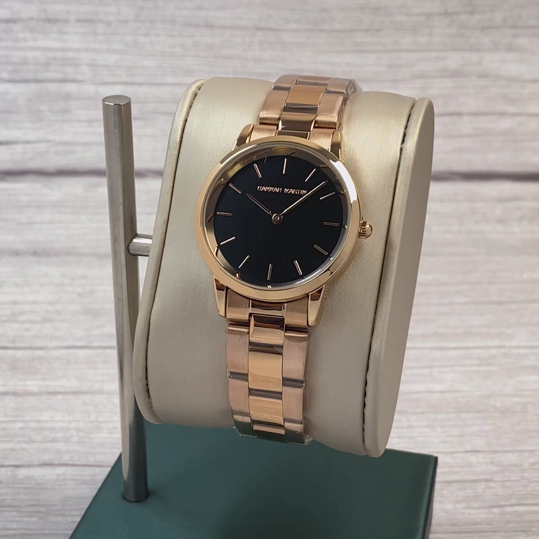 RELOJ ORIGINAL HANNAH MARTIN - ELEGANTE - ORO Y NEGRO | HAN-31 para dama