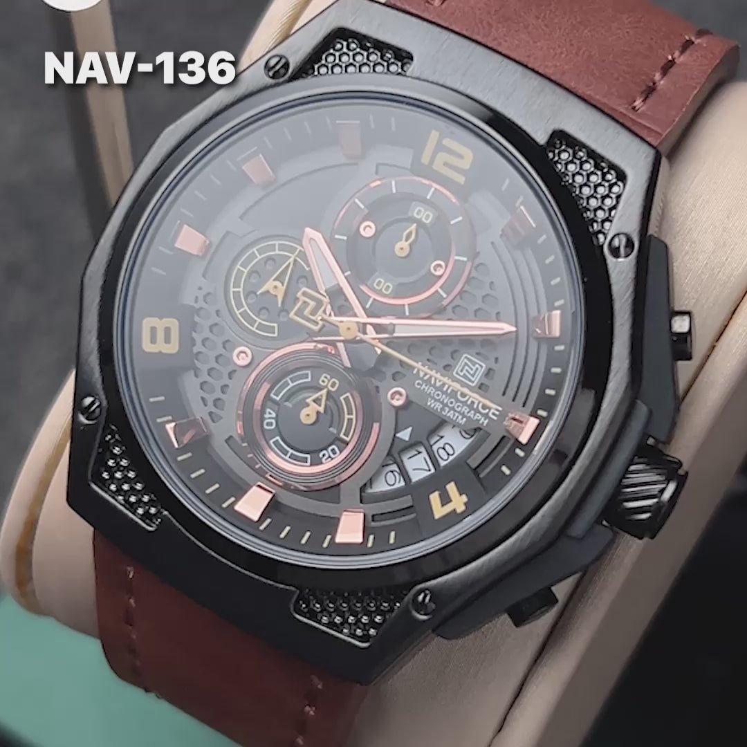 RELOJ NAVIFORCE NF8051L ORIGINAL CASUAL NEGRO Y MARRON | NAV-135, NAV-136, NAV-137 PARA HOMBRE