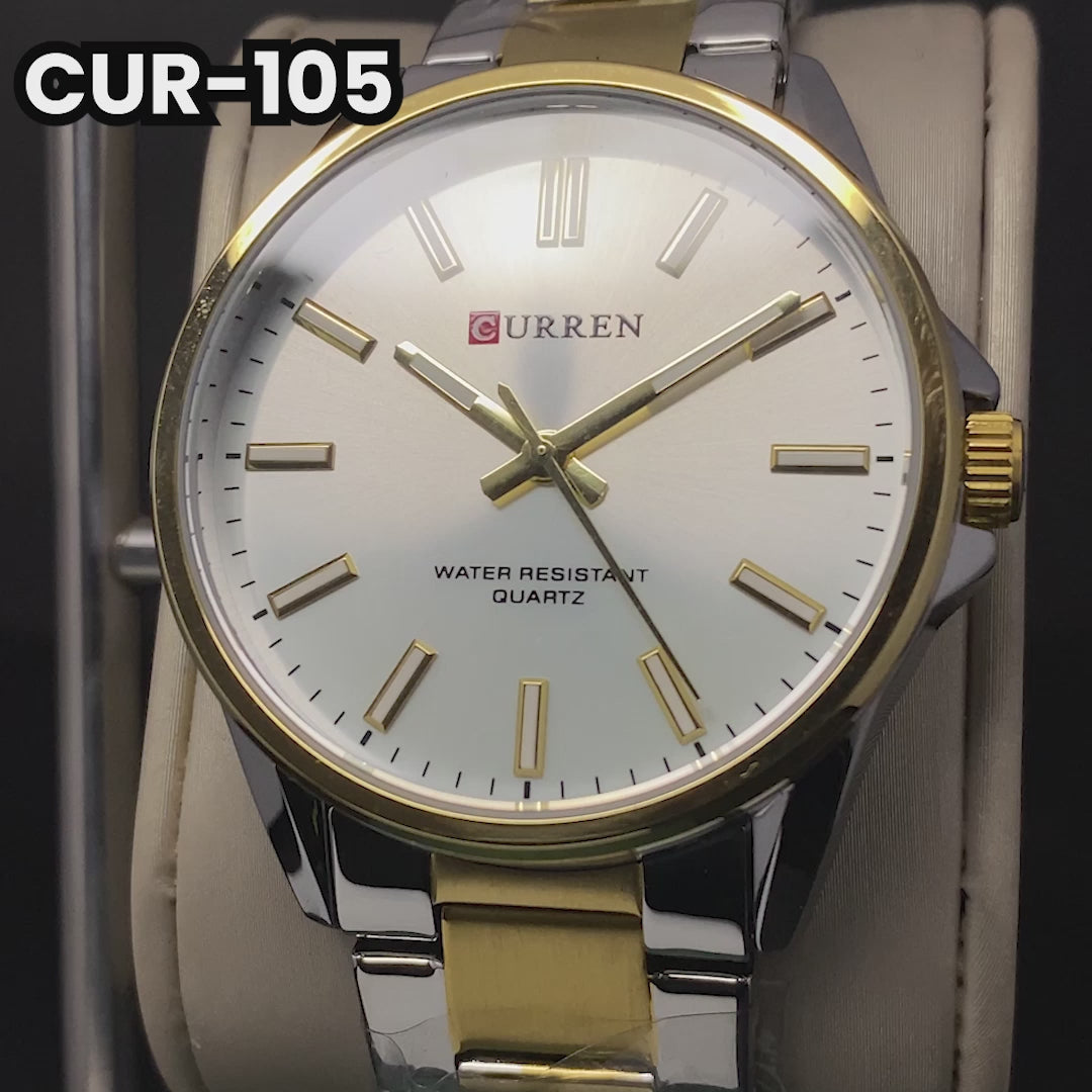 RELOJ CURREN ORIGINAL ELEGANTE PLATEADO CON DORADO PARA PAREJA  | CUR-105 | CUR-106