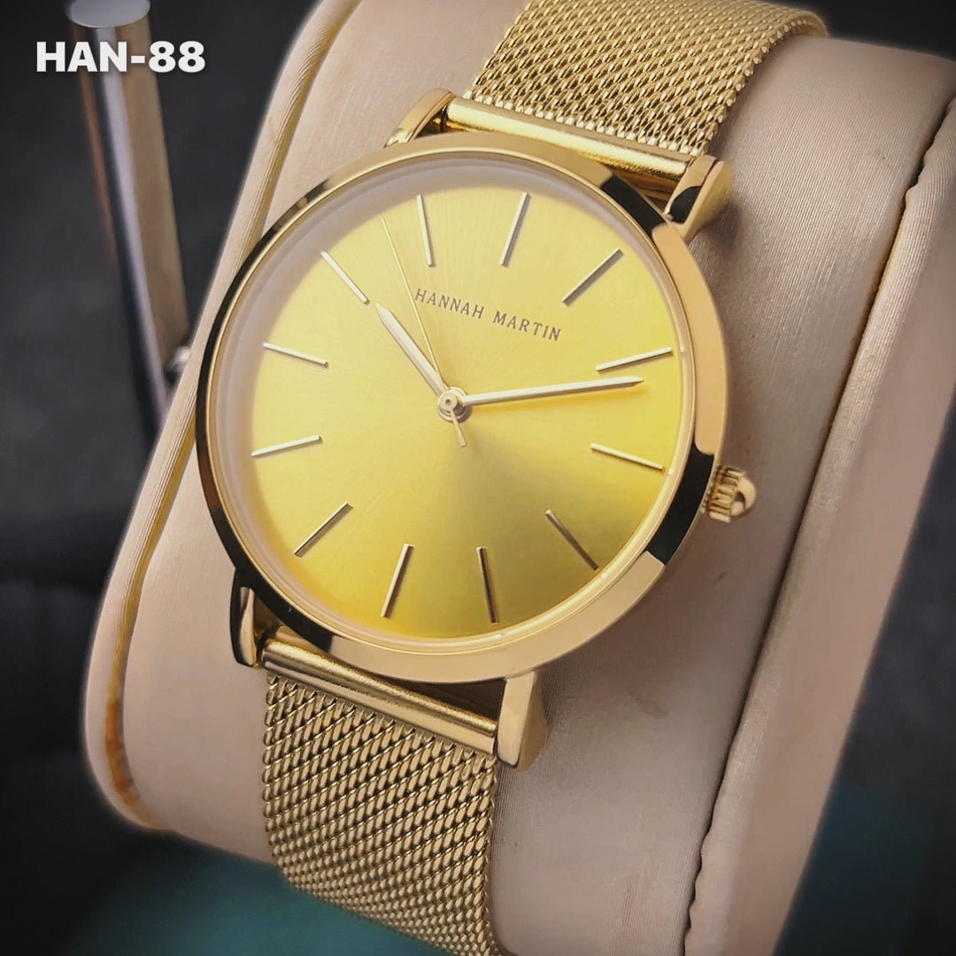 RELOJ HANNAH MARTIN ORIGINAL ELEGANTE DORADO | HAN-88 PARA MUJER