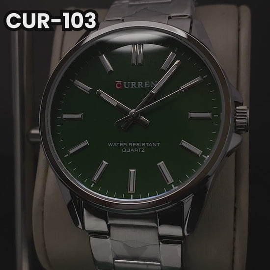 RELOJ CURREN ORIGINAL ELEGANTE PLATEADO CON VERDE PARA PAREJA | CUR-103 / CUR-104
