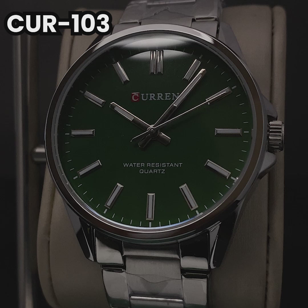 RELOJ CURREN ORIGINAL ELEGANTE PLATEADO CON VERDE PARA PAREJA | CUR-103 / CUR-104