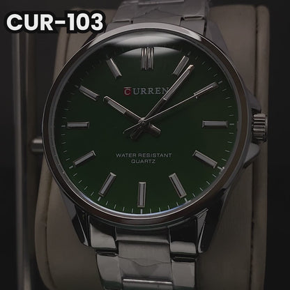 RELOJ CURREN ORIGINAL ELEGANTE PLATEADO CON VERDE PARA PAREJA | CUR-103 / CUR-104