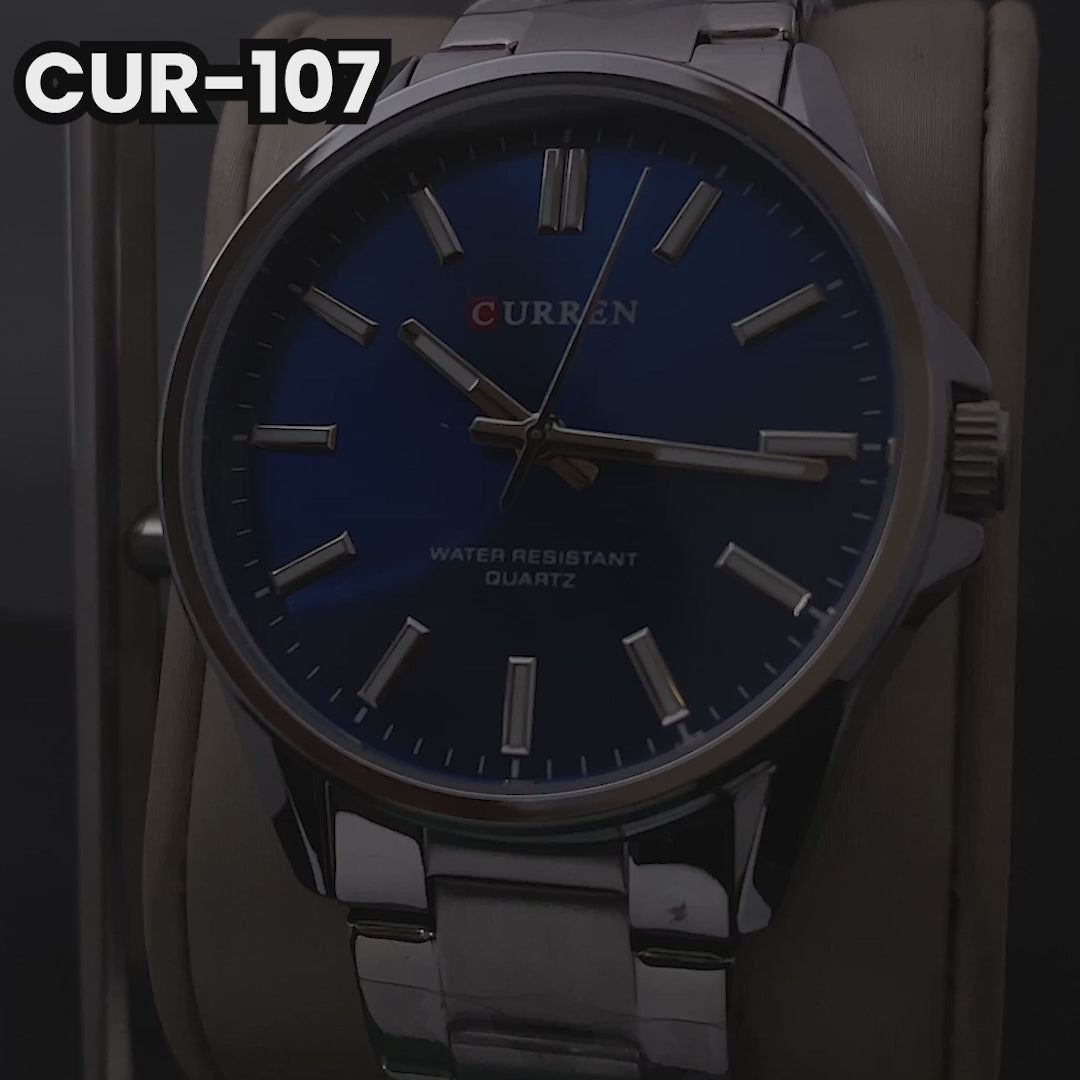 RELOJ CURREN ORIGINAL ELEGANTE PLATEADO CON AZUL PARA PAREJA  | CUR-107 | CUR-108