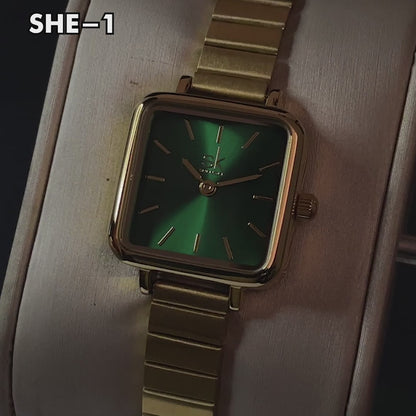 RELOJ SHENGKE ORIGINAL - ELEGANTE Y CASUAL -  GREEN & GOLD | SHE-1 para dama