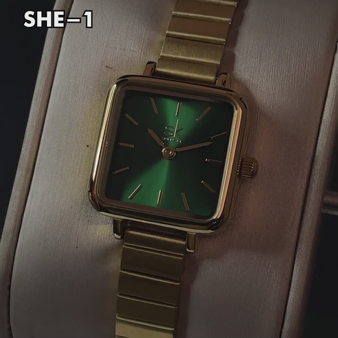RELOJ SHENGKE ORIGINAL - ELEGANTE Y CASUAL -  GREEN & GOLD | SHE-1 para dama