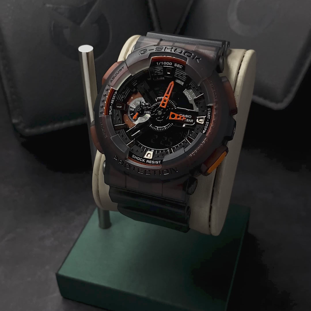 RELOJ G-SHOCK - CENIZA - GA 110 - ANARANJADO CON PLOMO TRANSPARENTE - DEPORTIVO CASUAL PARA HOMBRE - G-S-94-4