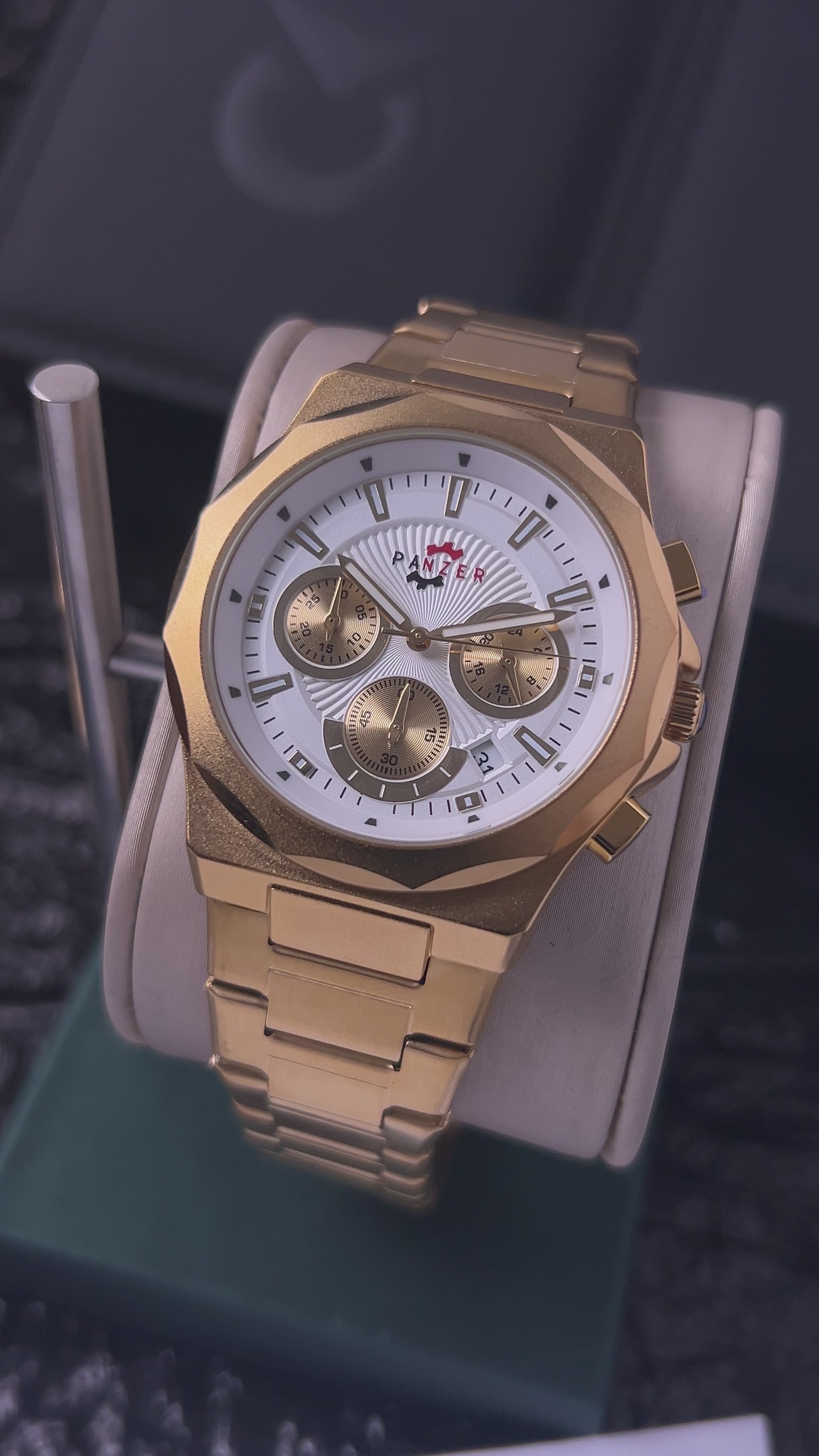 RELOJ PANZER ORIGINAL - ELEGANTE DORADO PLATEADO Y BLANCO PARA HOMBRE | PAN-33, PAN-34, PAN-35