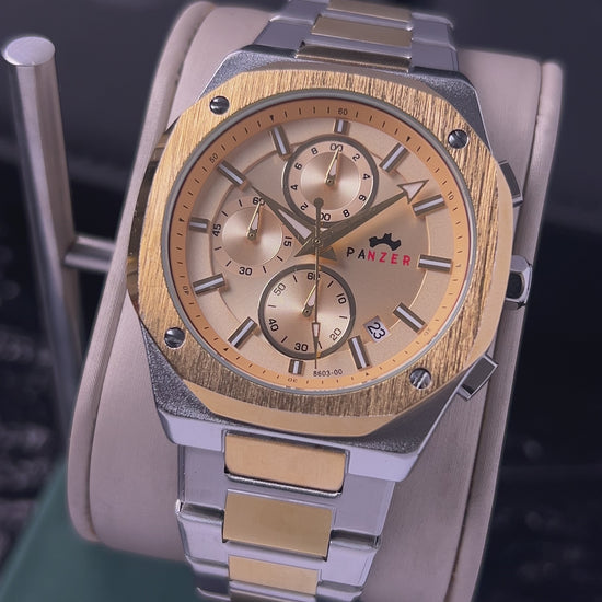 RELOJ PANZER ORIGINAL - ELEGANTE PLATEADO DORADO Y NEGRO PARA HOMBRE  | PAN-36, PAN-37, PAN-38