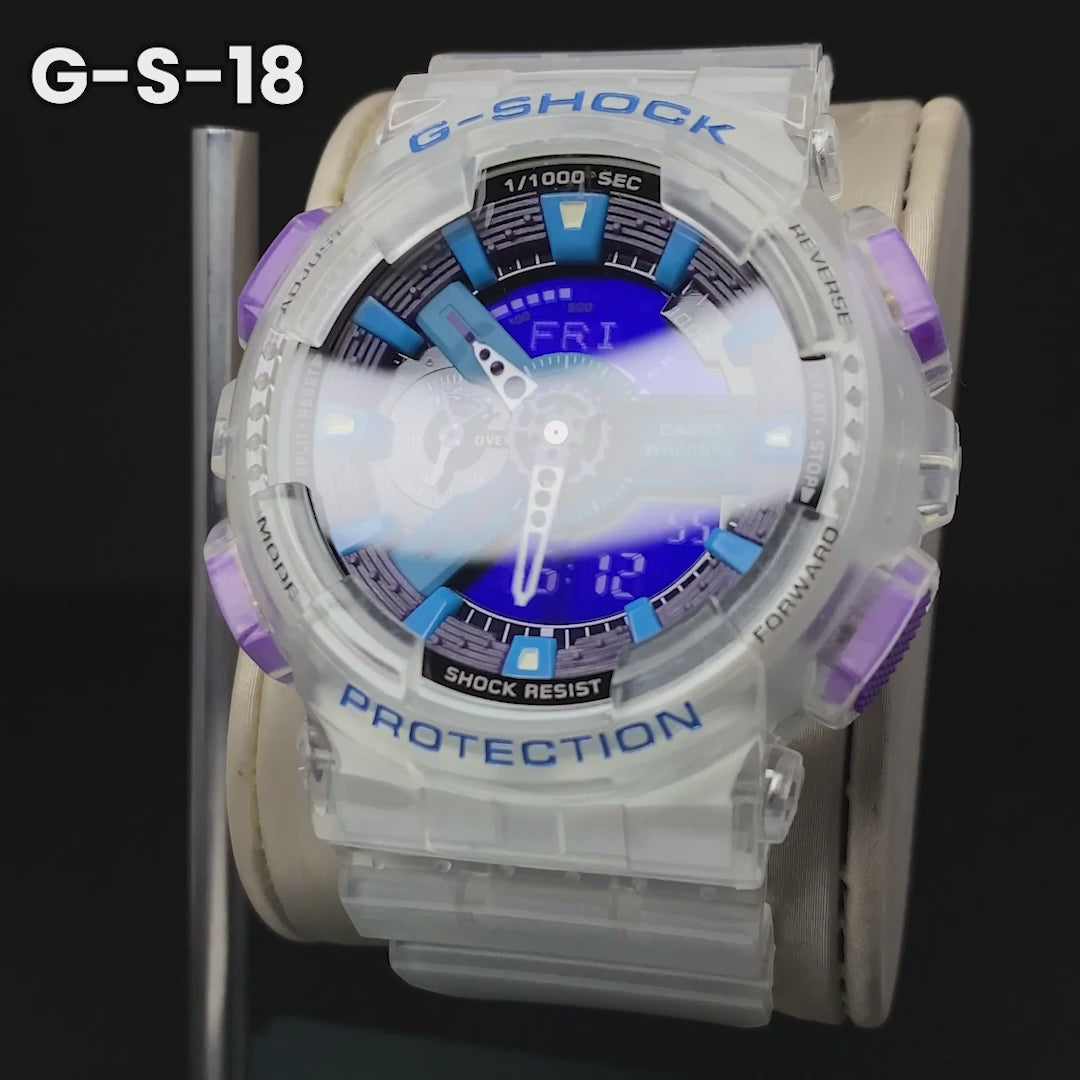 RELOJ G-SHOCK DEPORTIVO TRANSPARENTE AZUL | G-S-18
