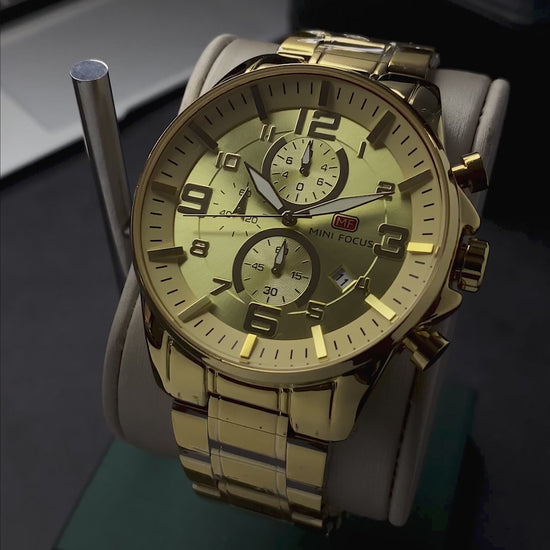 RELOJ MINIFOCUS ORIGINAL ELEGANTES DORADO MF0278G PARA HOMBRE | MIN-15 | MIN-16