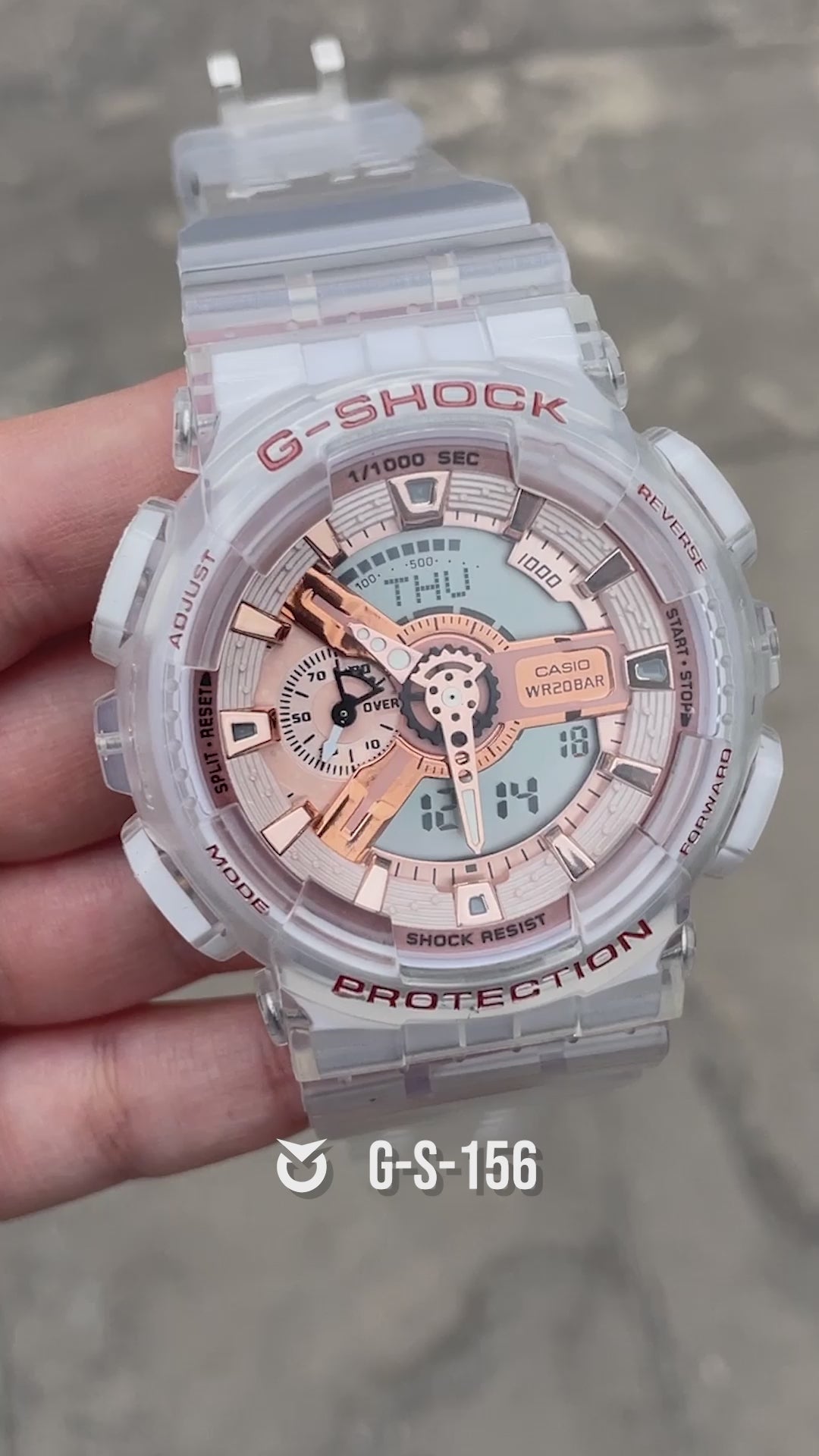 RELOJ G-SHOCK DEPORTIVO TRANSPARENTE CON ROSADO | G-S-156
