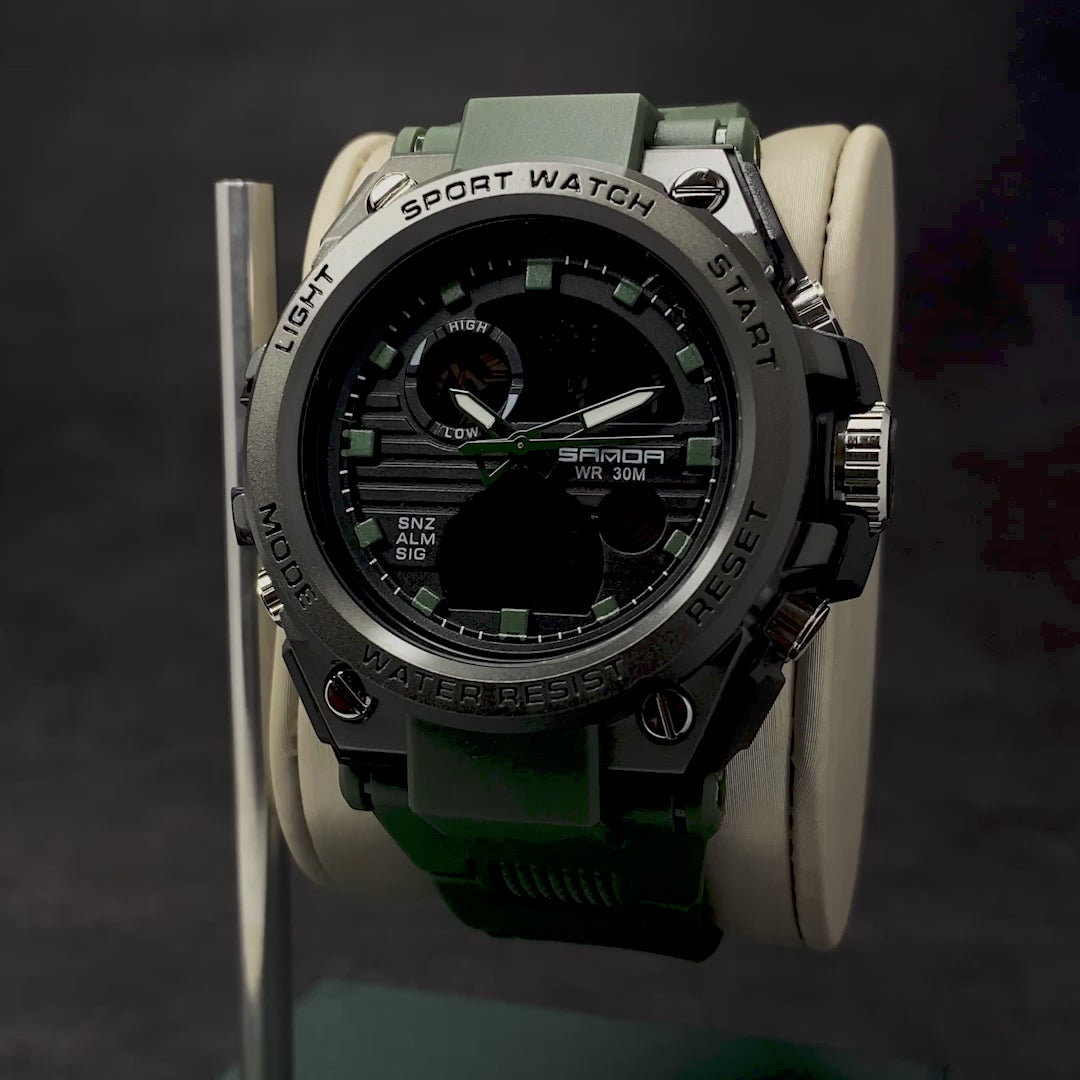 RELOJ SANDA ORIGINAL DEPORTIVO NEGRO Y VERDE PARA HOMBRE 739 | SAN-1 | SAN-5 | SAN-12